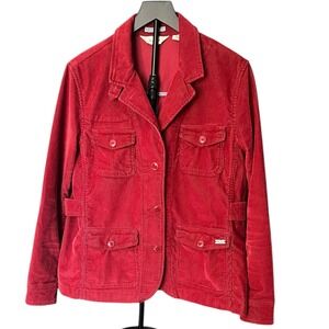 L.L.Bean Red Corduroy Utility Jacket Women's‎ Medium Button Front Elbow Patch